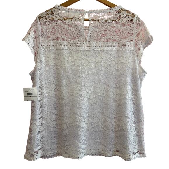 RAFAELLA White Lace Cap Sleeve Blouse 1X NWT Lined Romantic Plus Size Top - Picture 2 of 7